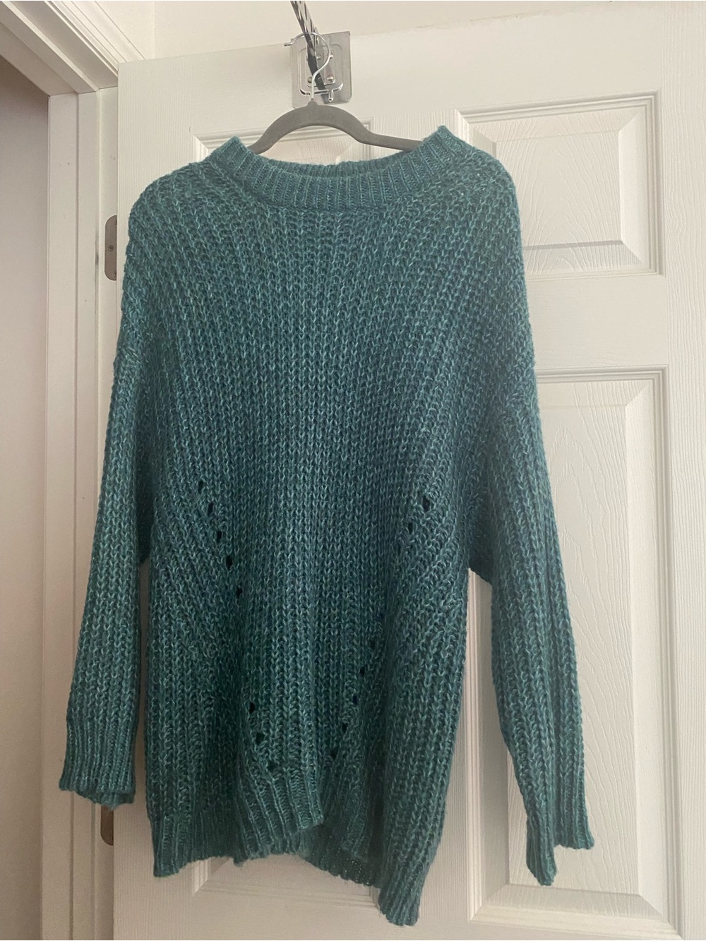 American Eagle Outfitters Teal Open-Knit Scoopneck Sweater- Medium- Runs BIG